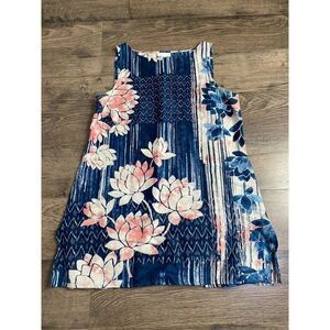 EUC Womens pure‎ Jill linen tunic floral sleeveless Everyday Blue Lotus size xs